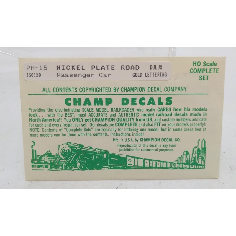 Champ Decals PH-15 HO Scale Nickel Plate Road Passenger Car Complete Set