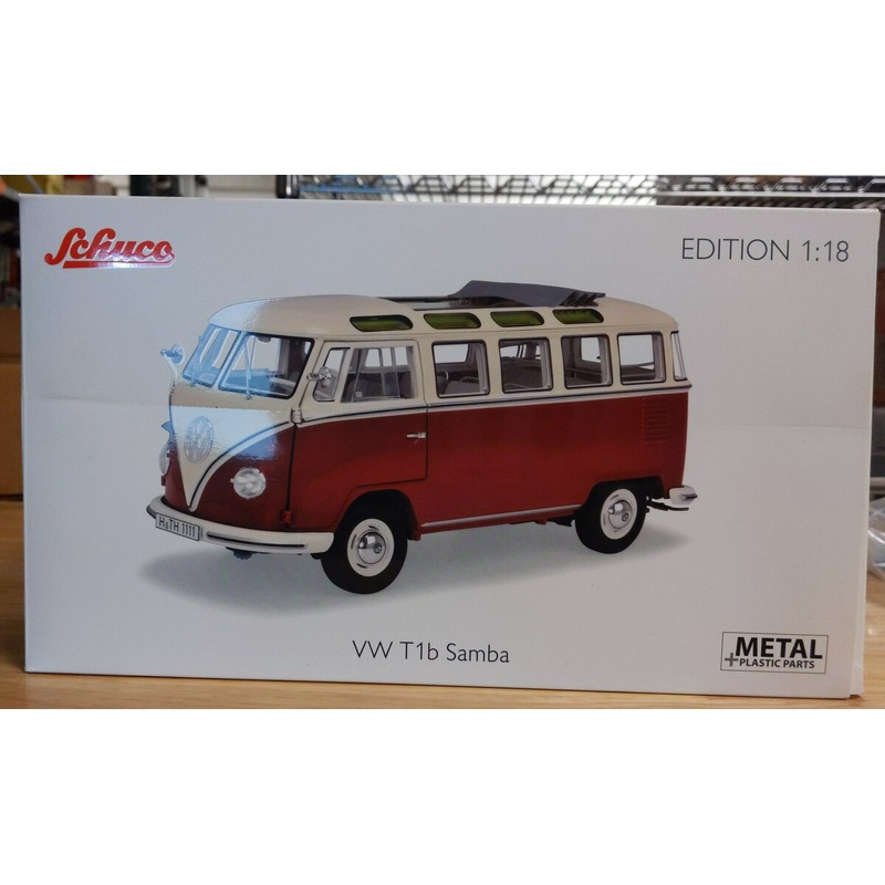 Schuco 1962 VW T1b Samba Van Red/White in 1/18 Scale