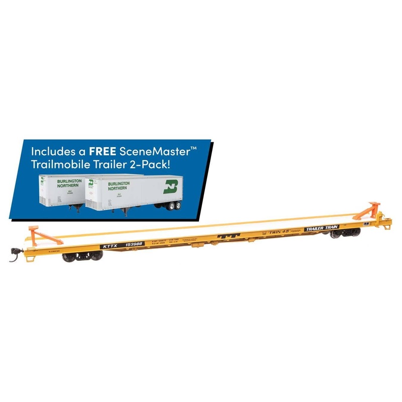Walthers 910-5741B HO KTTX 89′ Channel Side Flatcar with Trailers RTR #153988