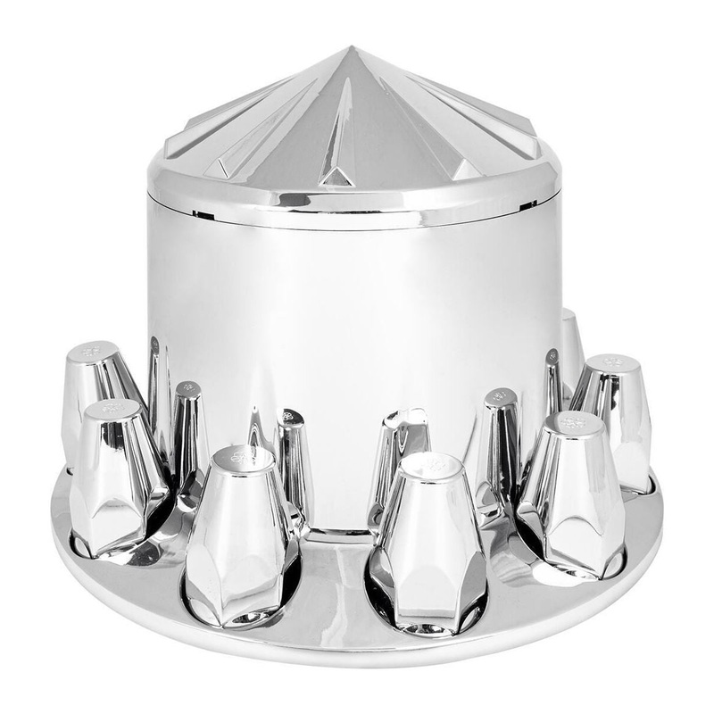 40215 SPOKE CHROME ABS REAR AXLE COVER SET W/LOCKING TABS & STANDARD HUB CAP NEW 40215