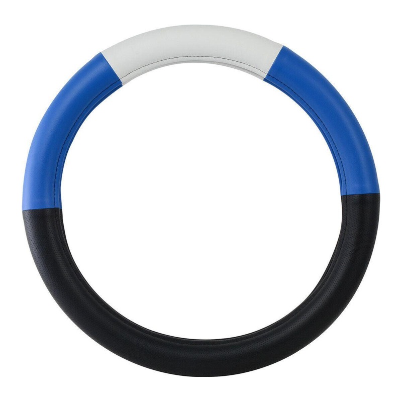 54039 Universal steering wheel cover 18 HALF BLACK W/BLUE/WHITE/BLUE #54039