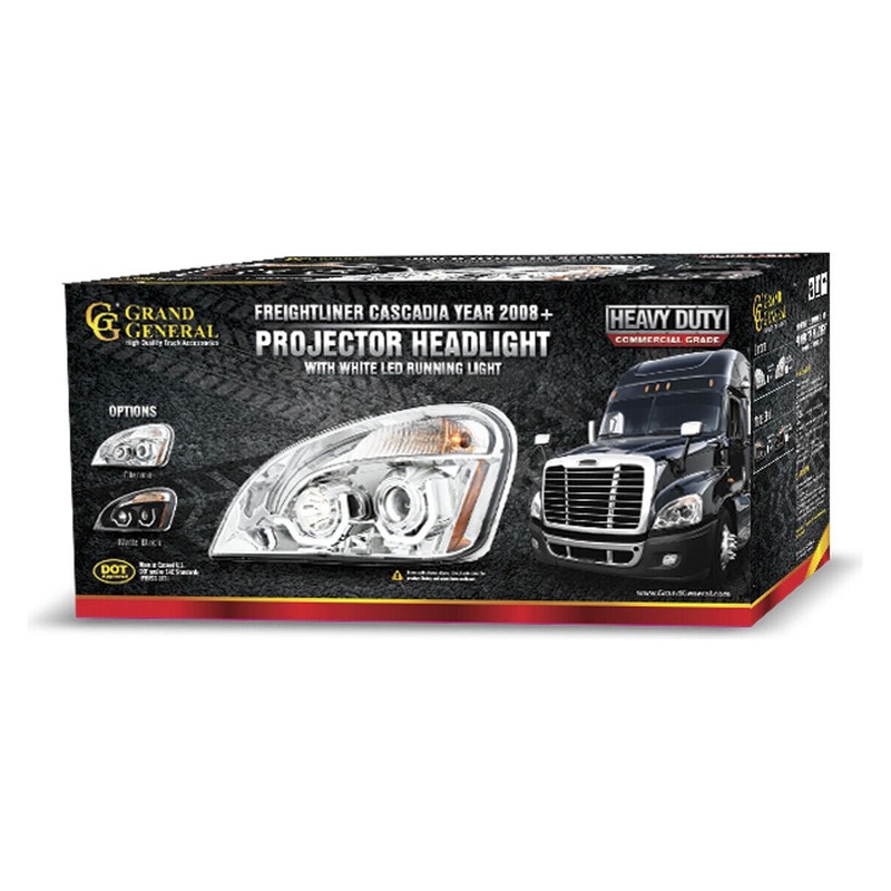 89400 – 89401 PAIR FREIGHTLINER CASCADIA CHROME PROJECTOR HEADLIGHT W/WHITE LED RUNNING LIGHT