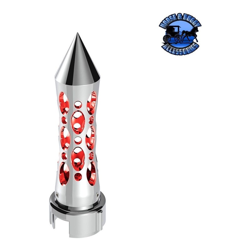 THREAD-ON DAYTONA STYLE SPIKE GEARSHIFT KNOB WITH LED 13/15/18 SPEED ADAPTER – CHROME/RED LED #70919