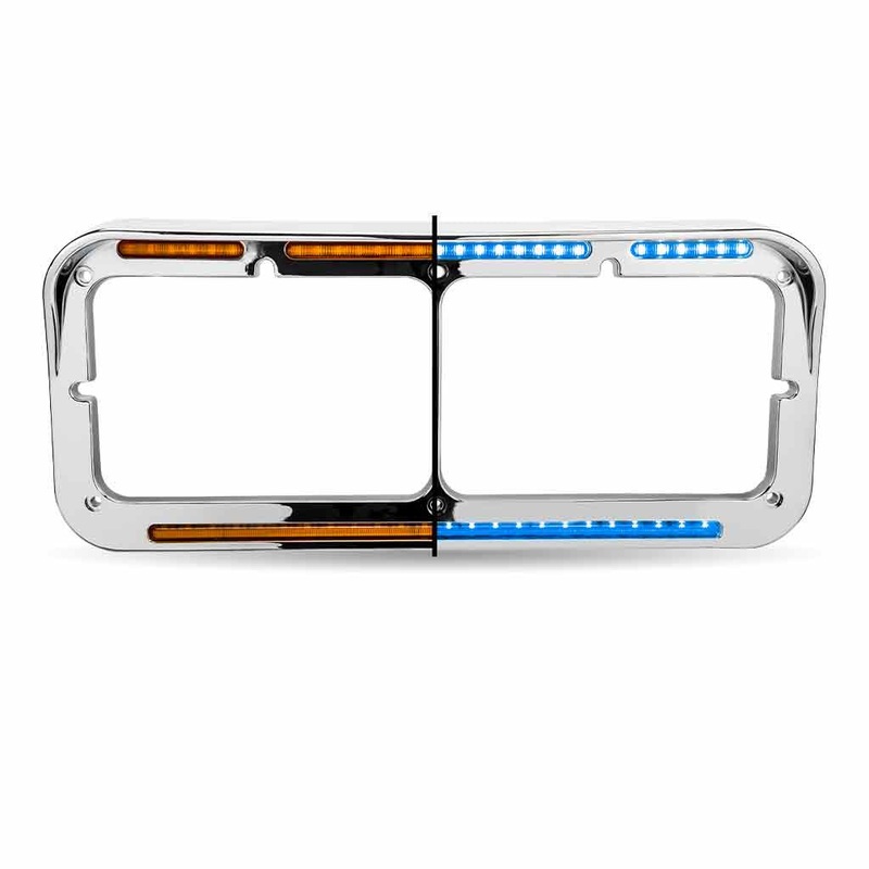 Universal Rectangular Dual Flatline Headlight Bezel – Amber/Blue