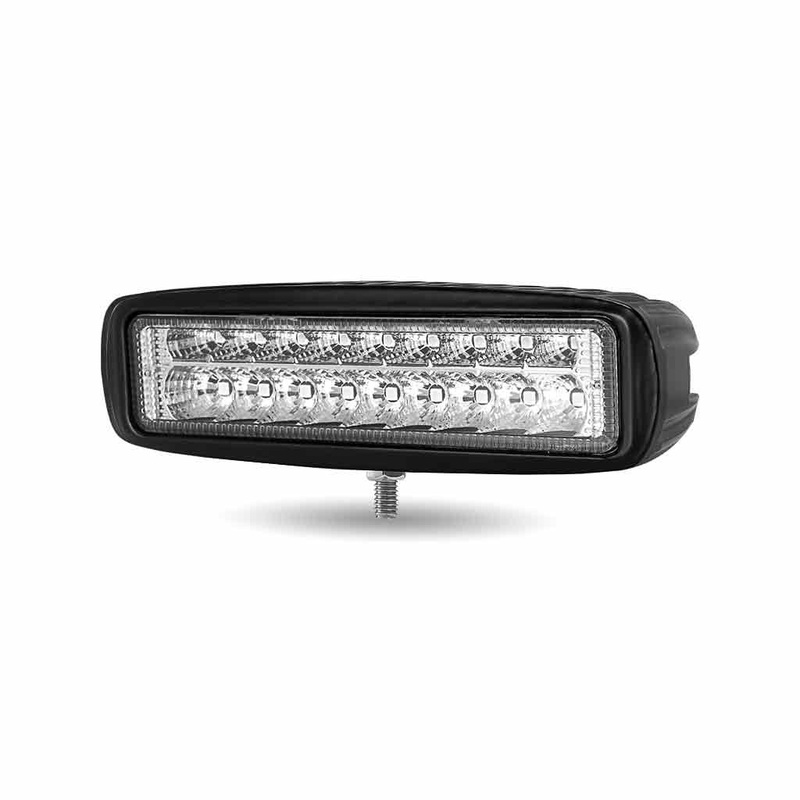 Universal White Rectangular High Powered LED Work Lamp with Amber Strobe (18 Diodes) – 1400 Lumens