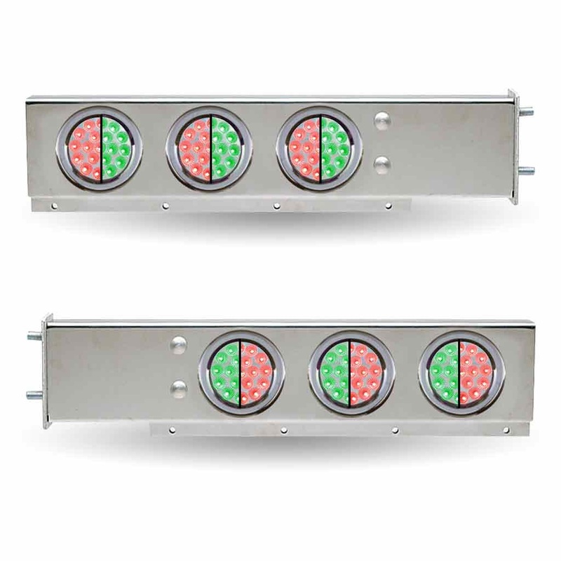 TU-9209L6 30 Dual LED Mud Flap Hangers  3 3/4 Bolt Spacing | 4 Dual LEDs (Clear Lens) | Stainless Steel
