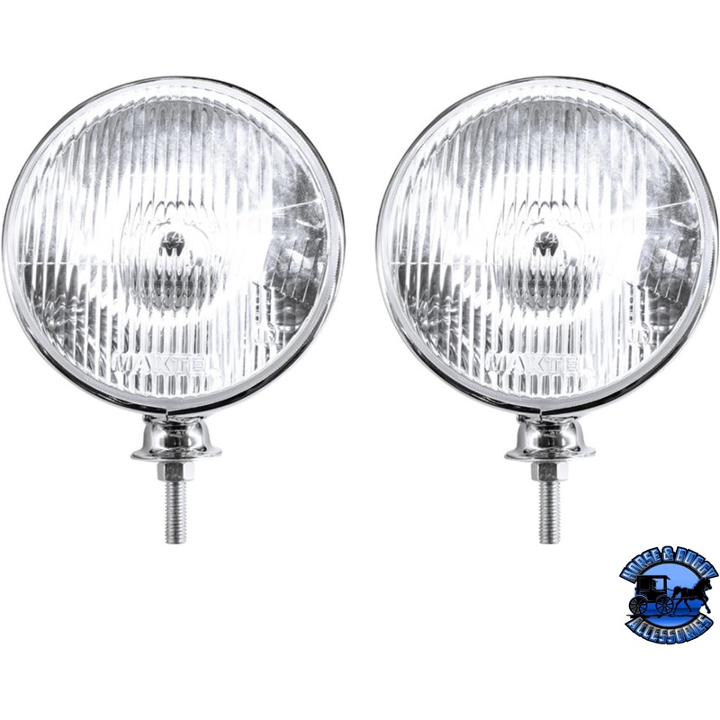 7 CHROME DIETZ STYLE HEADLIGHT WITH 12 VOLT FLAT H4 HALOGEN BULB (PAIR) #A5022A