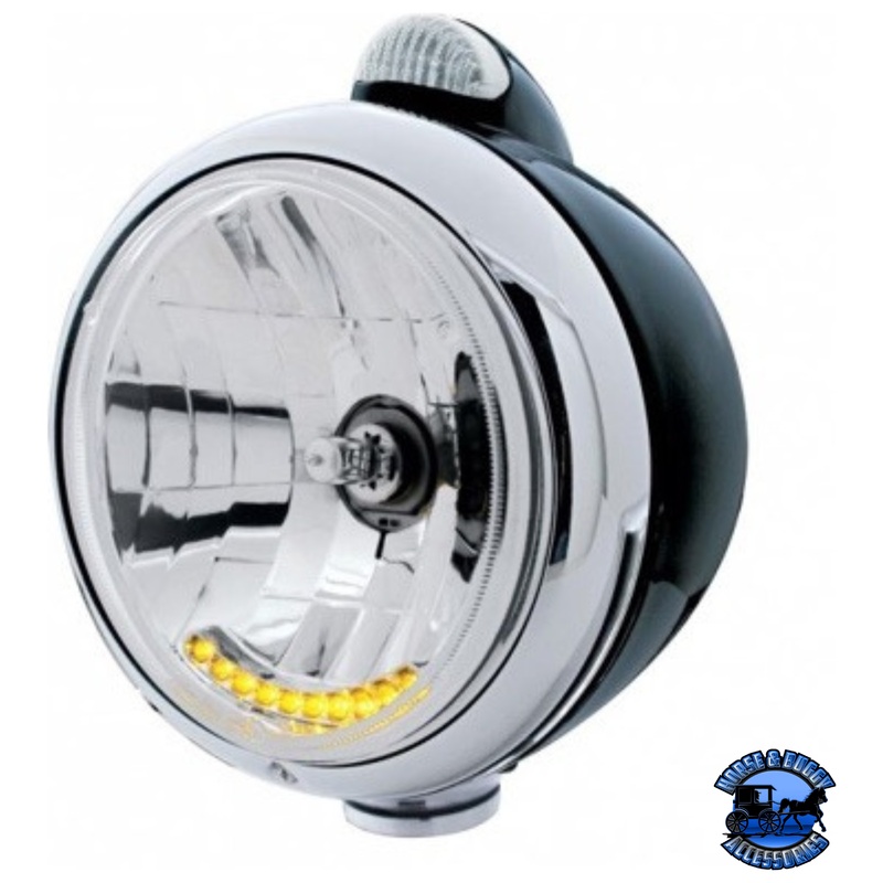 BLACK GUIDE 682-C HEADLIGHT H4 WITH 10 AMBER LED & LED SIGNAL – CLEAR LENS #32047