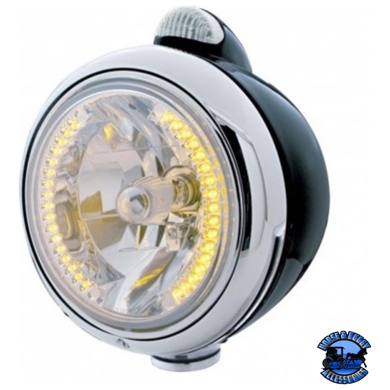 Black Guide 682-C Headlight H4 With 34 Amber LED & LED Signal – Clear Lens #32433