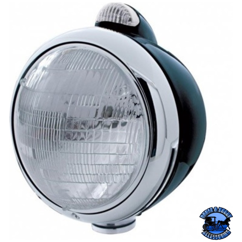 BLACK GUIDE 682-C STYLE HEADLIGHT 6014 & LED TURN SIGNAL – CLEAR LENS #31552