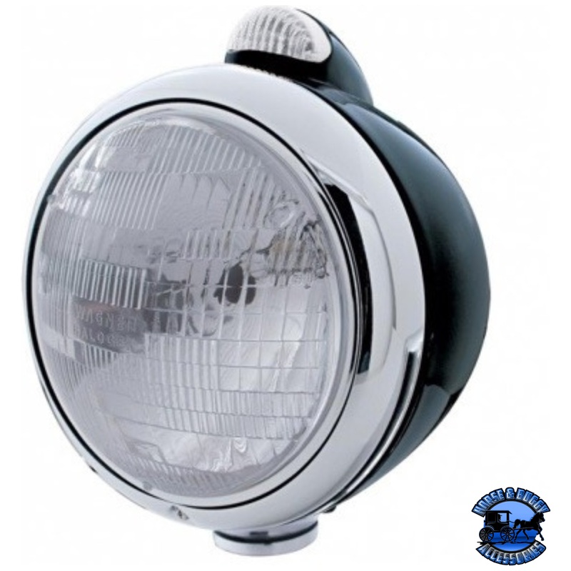 BLACK GUIDE 682-C STYLE HEADLIGHT H6024 & LED TURN SIGNAL – CLEAR LENS #31555