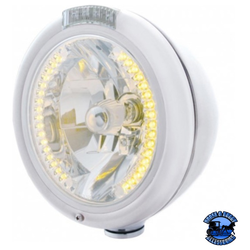 CHROME CLASSIC HEADLIGHT H4 WITH 34 AMBER LED & LED SIGNAL – CLEAR LENS #32481
