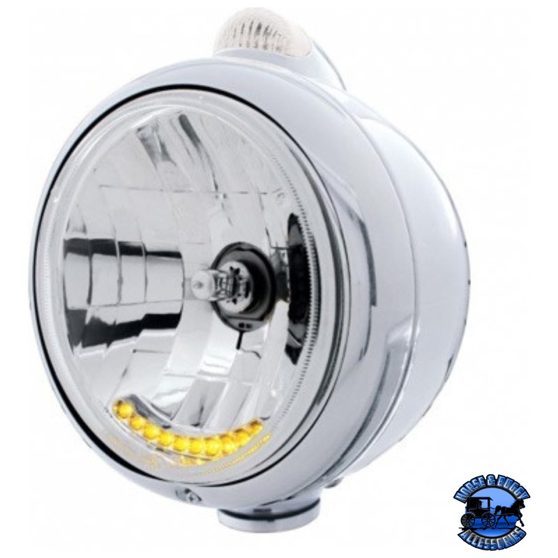 Chrome Guide 682-C Headlight H4 With 10 Amber LED & LED Signal – Clear Lens #32043
