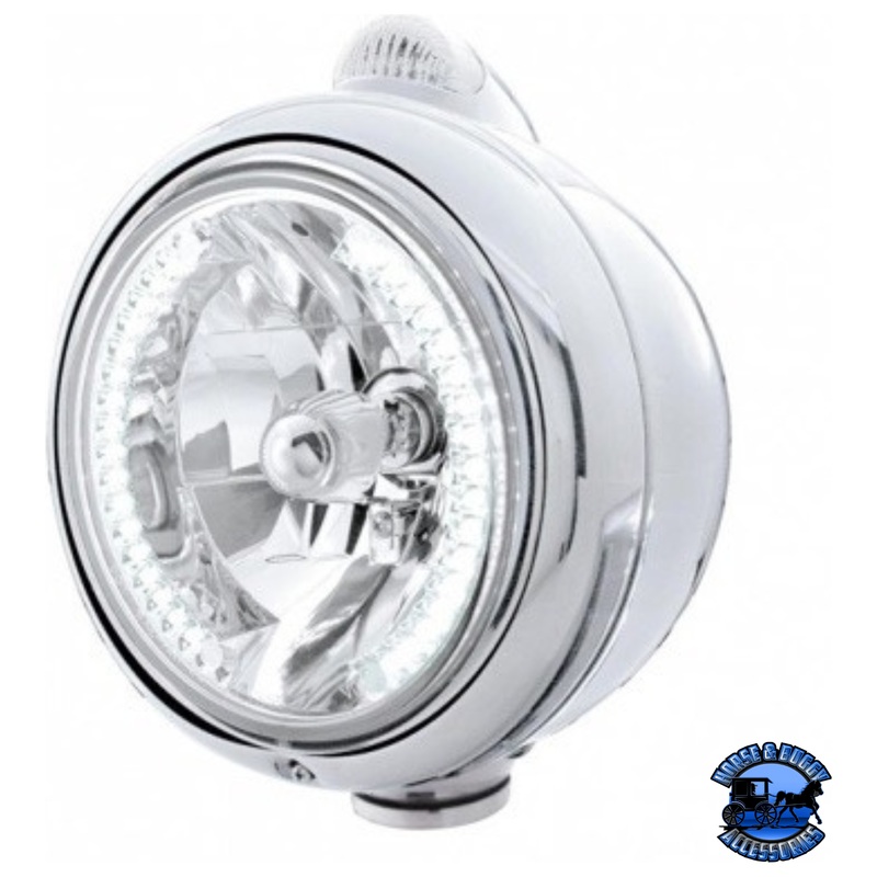 CHROME GUIDE 682-C HEADLIGHT H4 WITH WHITE LED & LED SIGNAL – CLEAR LENS #32441