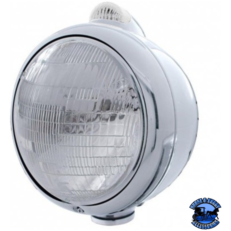 CHROME GUIDE 682-C STYLE HEADLIGHT 6014 & LED TURN SIGNAL – CLEAR LENS #31538
