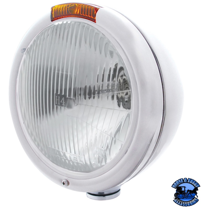 CLASSIC HEADLIGHT ASSEMBLY WITH H4 BULB & AMBER TURN SIGNAL (Choose Color)