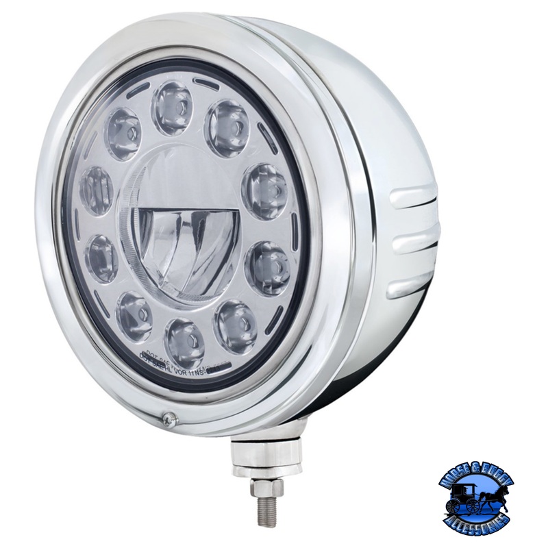 STAINLESS BULLET EMBOSSED STRIPE HEADLIGHT HOUSING WITH 11 LED CRYSTAL 7 ROUND HEADLIGHT #32771