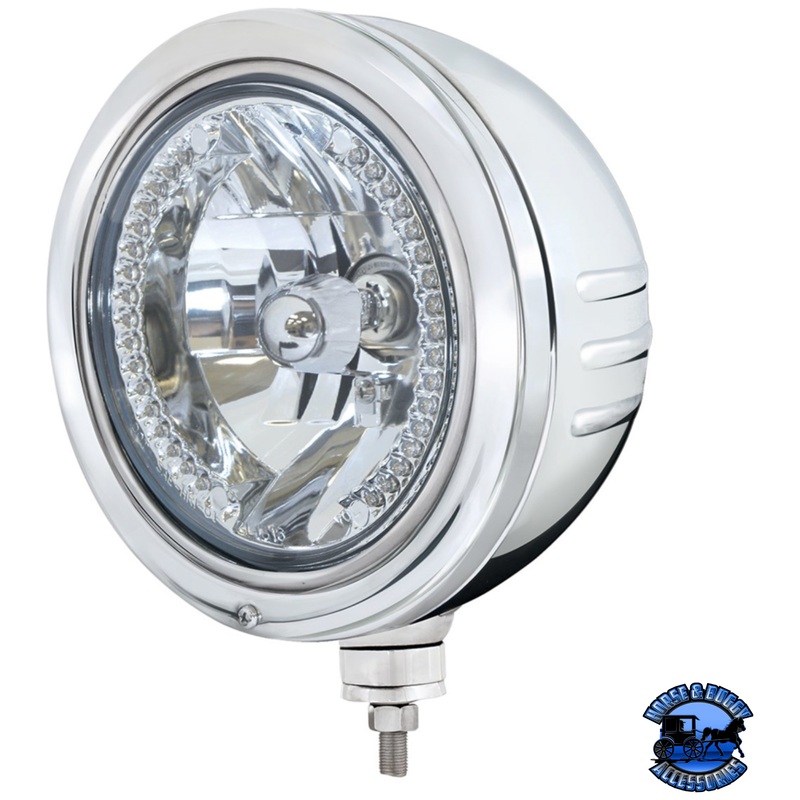 STAINLESS BULLET EMBOSSED STRIPE HEADLIGHT HOUSING WITH 34 WHITE LED CRYSTAL HALOGEN HEADLIGHT #32775