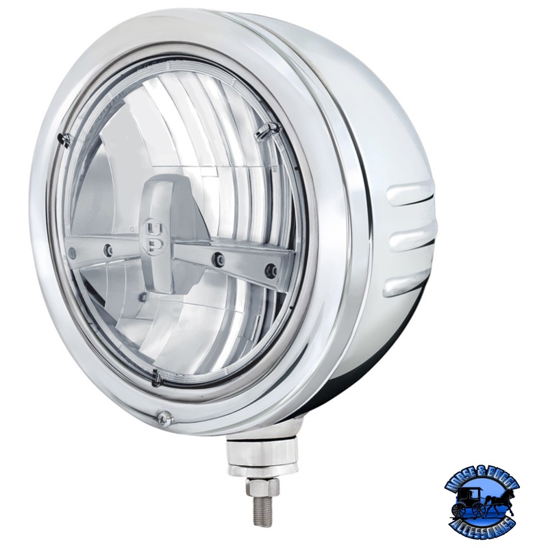 STAINLESS BULLET EMBOSSED STRIPE HEADLIGHT HOUSING WITH 5 LED 7 ROUND HEADLIGHT #32770