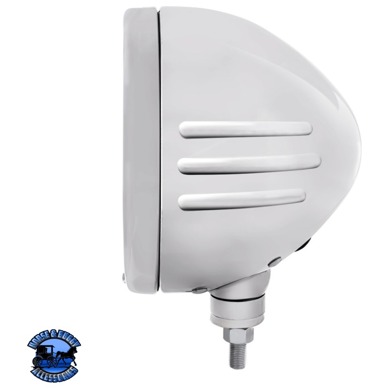 STAINLESS BULLET EMBOSSED STRIPE HEADLIGHT HOUSING WITH 6014 SEAL BEAM HEADLIGHT #32772