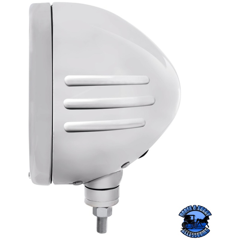 STAINLESS BULLET EMBOSSED STRIPE HEADLIGHT HOUSING WITH H6024 HALOGEN HEADLIGHT #32773