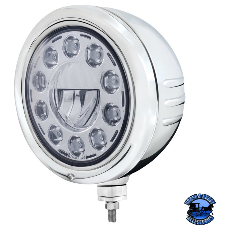 STAINLESS CLASSIC EMBOSSED STRIPE HEADLIGHT HOUSING WITH 11 LED CRYSTAL 7 ROUND HEADLIGHT #32763