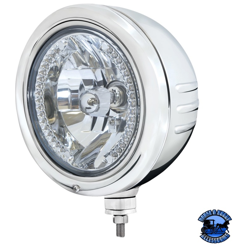 STAINLESS CLASSIC EMBOSSED STRIPE HEADLIGHT HOUSING WITH 34 AMBER LED CRYSTAL HALOGEN HEADLIGHT #32766