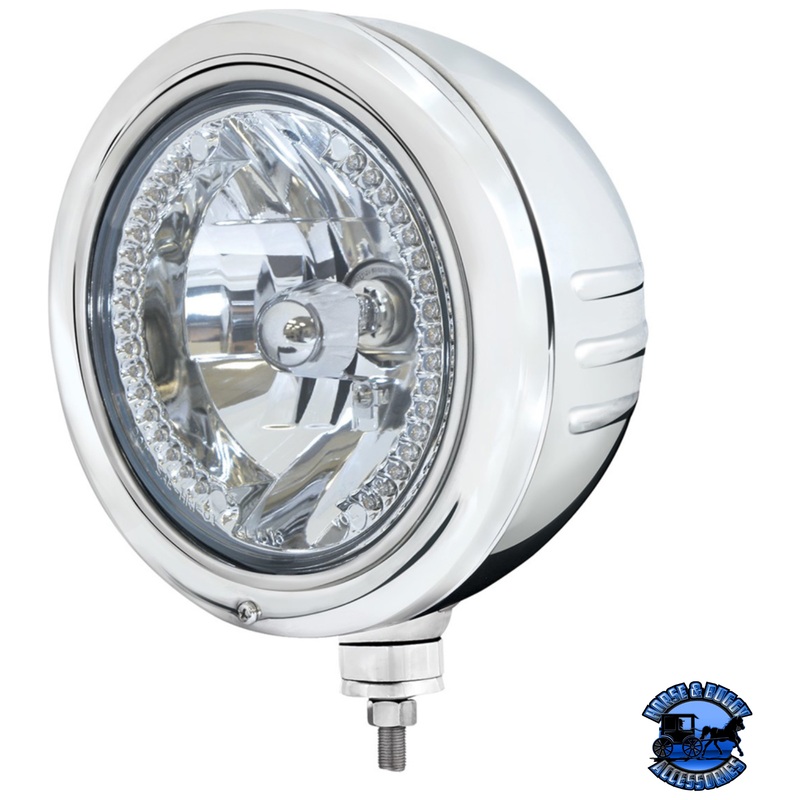 STAINLESS CLASSIC EMBOSSED STRIPE HEADLIGHT HOUSING WITH 34 WHITE LED CRYSTAL HALOGEN HEADLIGHT #32767