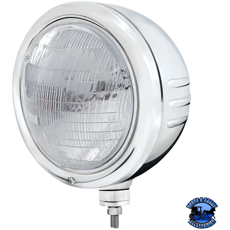 STAINLESS CLASSIC EMBOSSED STRIPE HEADLIGHT HOUSING WITH 6014 SEAL BEAM HEADLIGHT #32764