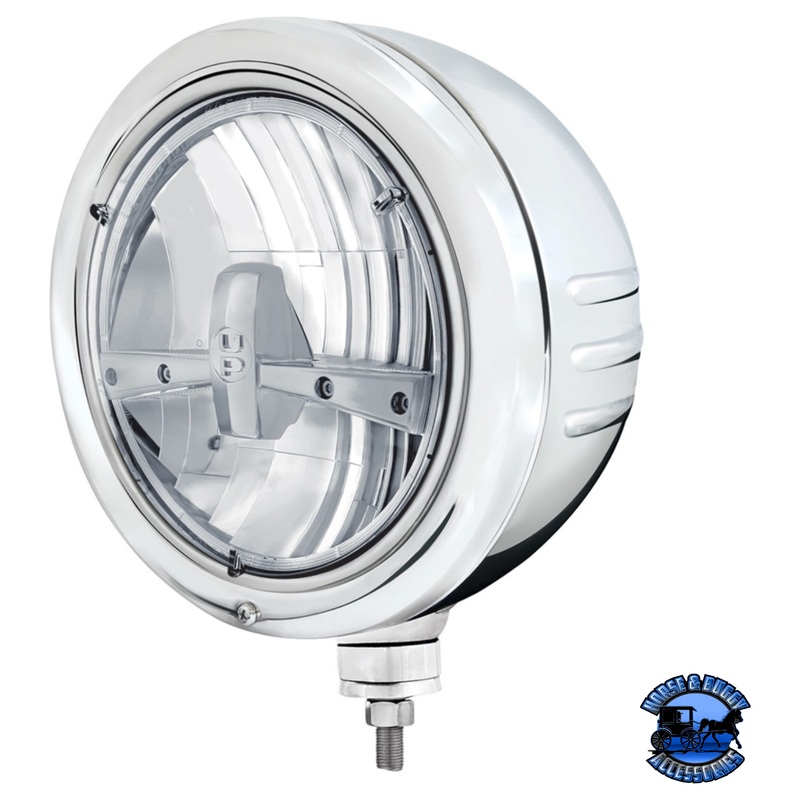 STAINLESS CLASSIC EMBOSSED STRIPE HEADLIGHT HOUSING WITH 7 5-LED HEADLIGHT #32762