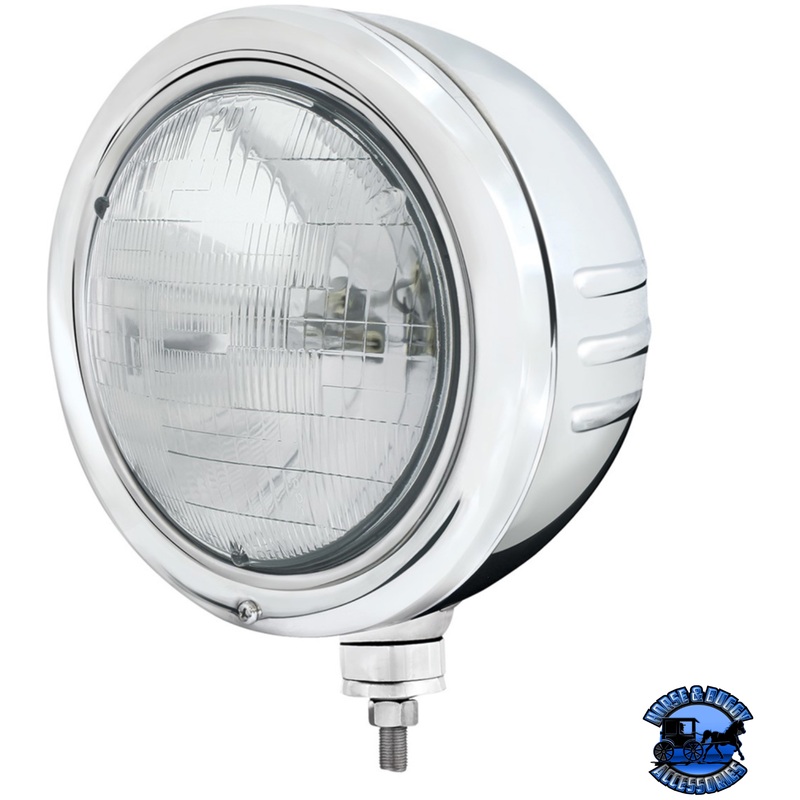 STAINLESS CLASSIC EMBOSSED STRIPE HEADLIGHT HOUSING WITH H6024 HALOGEN HEADLIGHT #32765