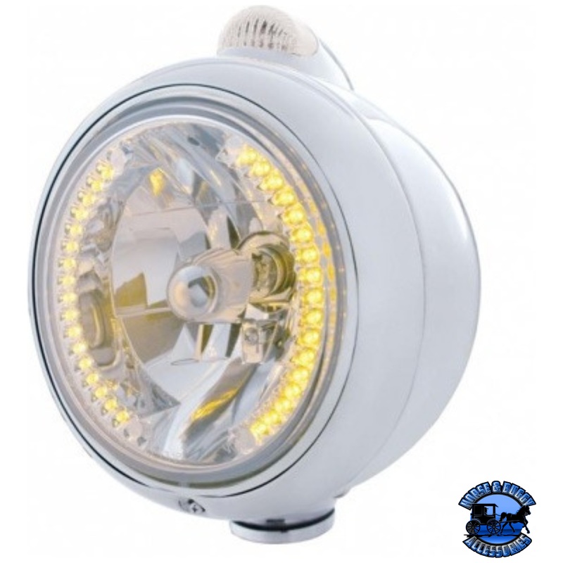 STAINLESS STEEL GUIDE 682-C HEADLIGHT H4 WITH 34 AMBER LED & LED SIGNAL – CLEAR LENS #32425