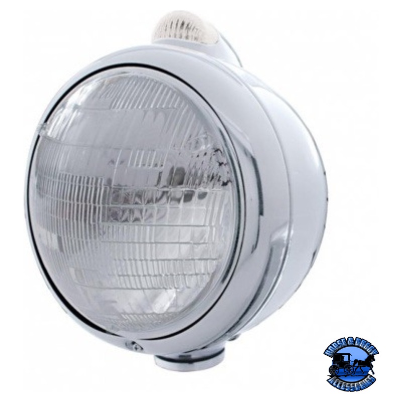 STAINLESS STEEL GUIDE 682-C STYLE HEADLIGHT 6014 & LED TURN SIGNAL – CLEAR LENS #31524