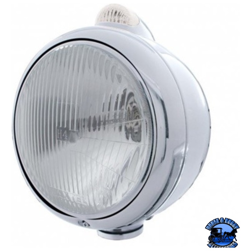 STAINLESS STEEL GUIDE 682-C STYLE HEADLIGHT H4 & LED TURN SIGNAL – CLEAR LENS #31530