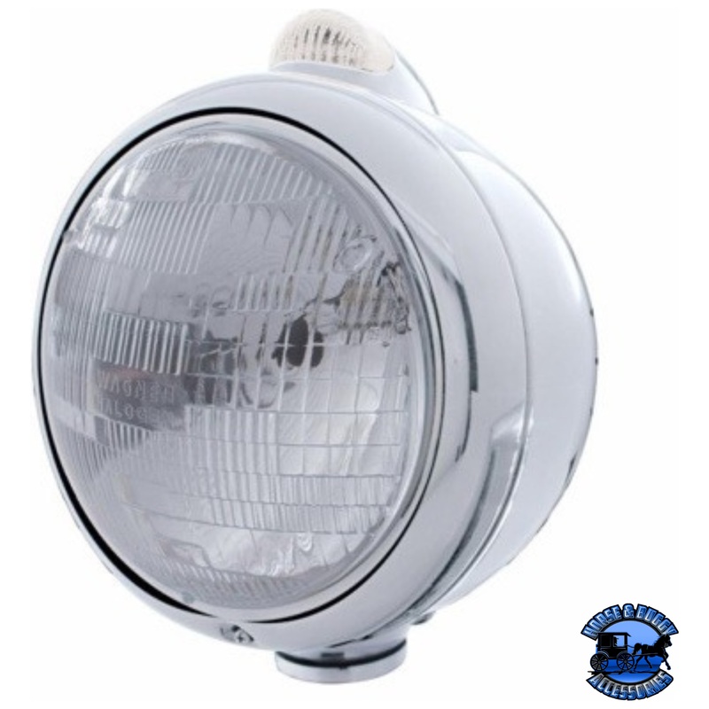 STAINLESS STEEL GUIDE 682-C STYLE HEADLIGHT H6024 & LED TURN SIGNAL – CLEAR LENS #31527
