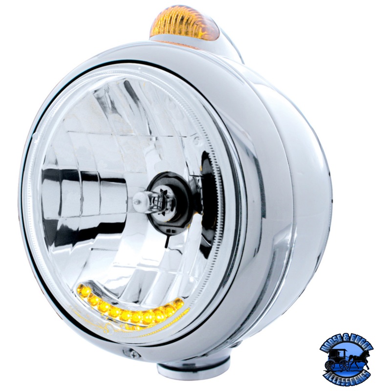 CHROME GUIDE 682-C HEADLIGHT H4 WITH 10 AMBER LED & DUAL MODE LED SIGNAL (Choose Color)