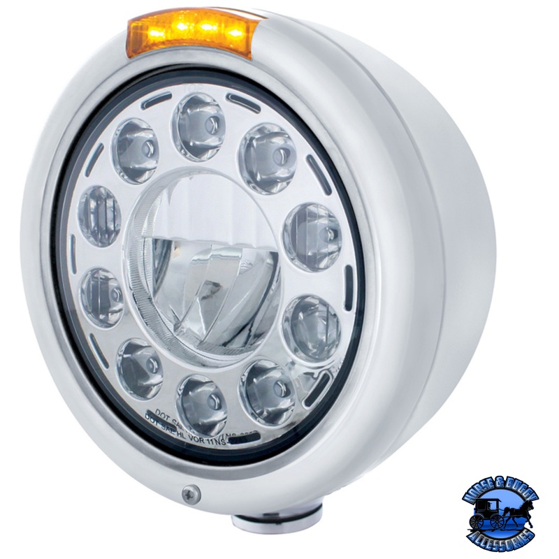STAINLESS CLASSIC HEADLIGHT 11 LED BULB & DUAL MODE LED TURN SIGNAL (Choose Color)