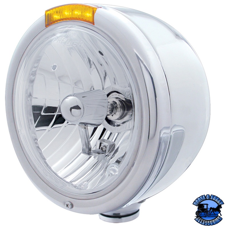 STAINLESS STEEL CLASSIC HALF MOON HEADLIGHT CRYSTAL H4 BULB & LED TURN SIGNAL (Choose Color)