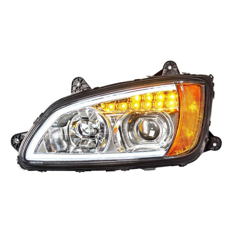 Chrome Projection Headlight With LED Turn Signal & Position Light For 2008-2017 Kenworth T660 – Driver