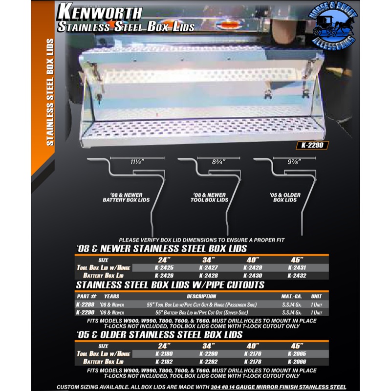 ata-k-2431 45 toolbox 2007 and newer stainless cover only lid with hidge