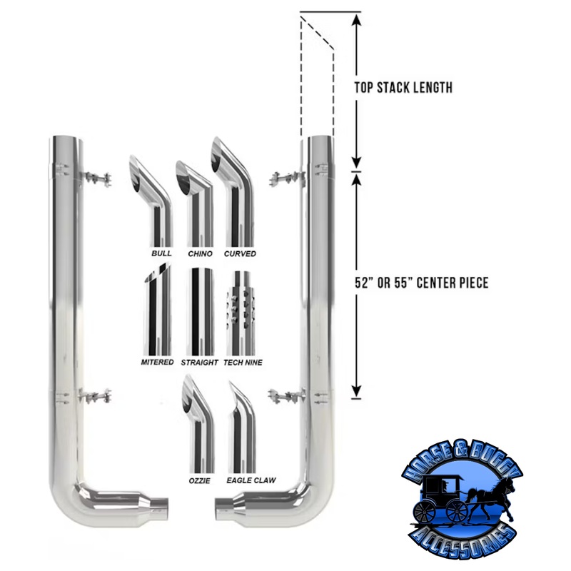 #KRP-605055CP Dynaflex 6” REDUCED TO 5” EXHAUST KIT W/55” SPOOL; PETE PICKETT ELBOW/2003-newer [Clamps sold separate)